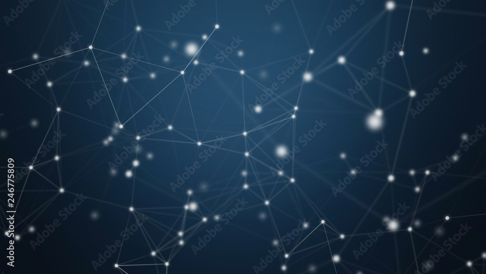 Poster digital computer data and network connection triangle lines and spheres in futuristic technology con