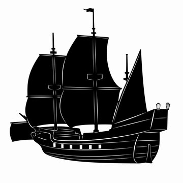 illustration of a historic ship, vector drawing