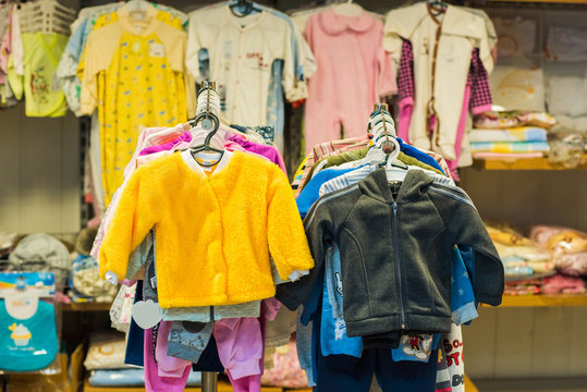 Children's clothing store, sale time, fashion concept for kids and other things
