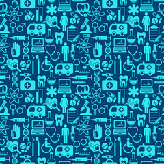 Vector seamless medicine and health design pattern with modern flat icons. Medical background with flat style symbols.