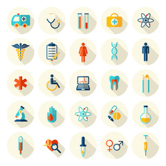 Fototapeta na wymiar Vector medicine and health design modern flat icons. Medical flat style symbols.