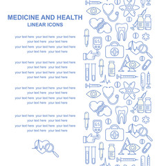 Vector medicine and health design seamless pattern with modern linear icons. Medical background with line style symbols.