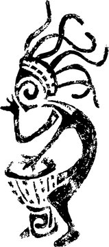 An illustration of a darbuka playing kokopelli. God of love.