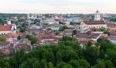 Fototapeta premium Beautiful summer cityscape panorama of Vilnius old town, taken from the Gediminas hill