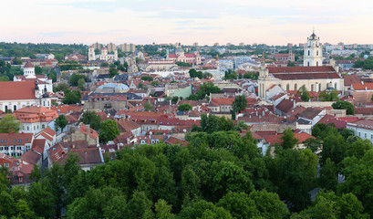 Beautiful summer cityscape panorama of Vilnius old town, taken from the Gediminas hill