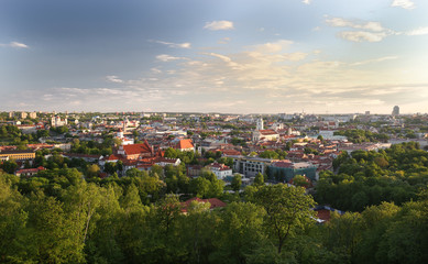 Beautiful summer cityscape panorama of Vilnius old town, taken from the Gediminas hill