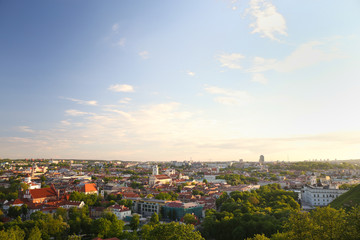 Beautiful summer cityscape panorama of Vilnius old town, taken from the Gediminas hill