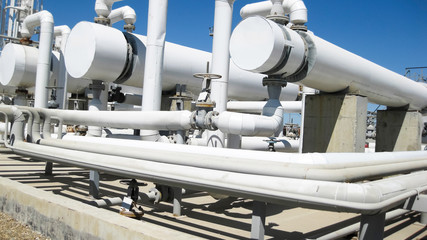 Heat exchangers in a refinery. The equipment for oil refining