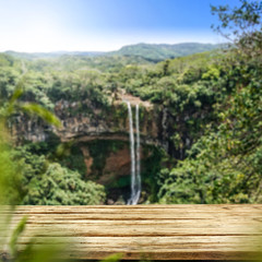 Fototapeta premium Table background of free space and big waterfall 