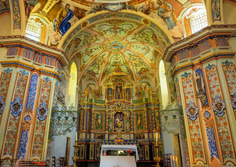 Fototapeta na wymiar colorful inside church with baroque decoration