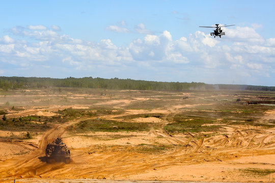 Fighting helicopter in military training Saber Strike in Latvia.