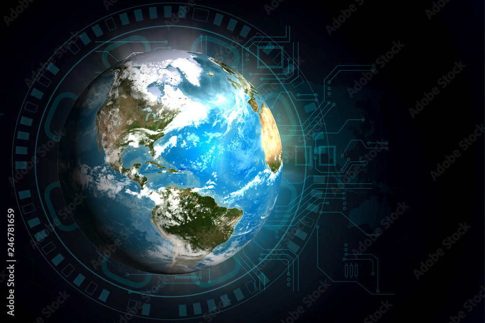 Wall mural disruptive technologies that changed the world.disruption concept.texture map courtesy of nasa.