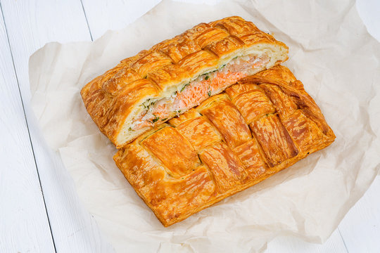 Pie juicy with a salmon.