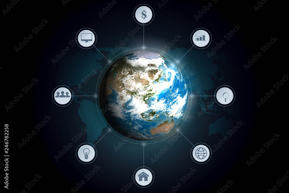 Wall mural disruptive technologies that changed the world.disruption concept.texture map courtesy of nasa.
