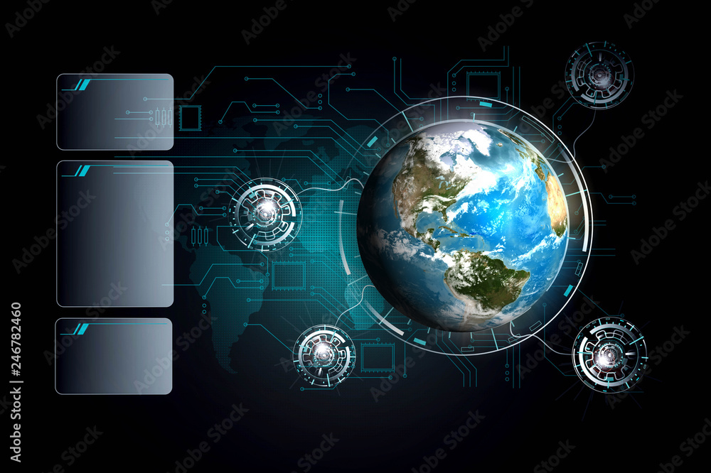 Wall mural disruptive technologies that changed the world.disruption concept.texture map courtesy of nasa.
