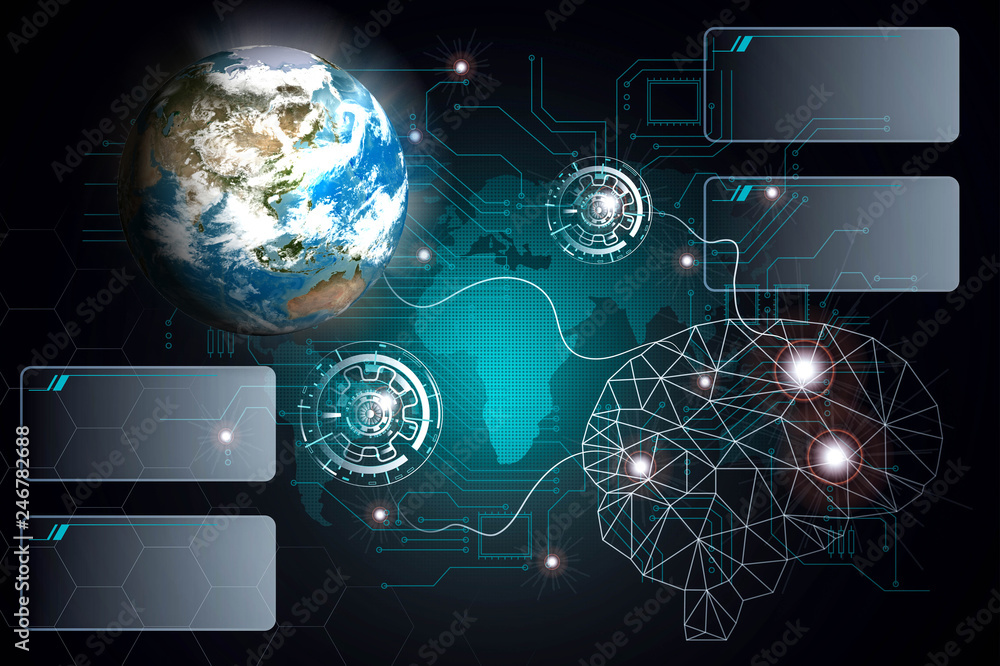 Wall mural disruptive technologies that changed the world.disruption concept.texture map courtesy of nasa.