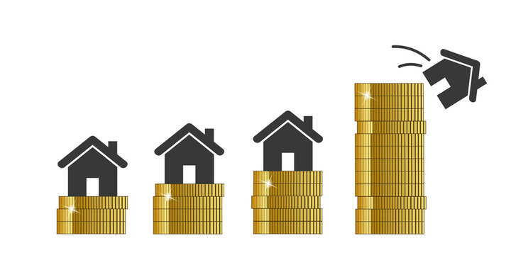 low and high property prices houses and golden coins vector illustration EPS10