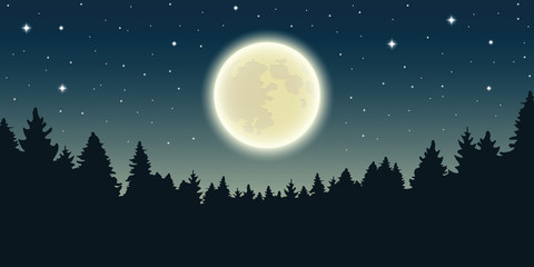 Obraz na płótnie Canvas starry sky with full moon in forest landscape vector illustration EPS10