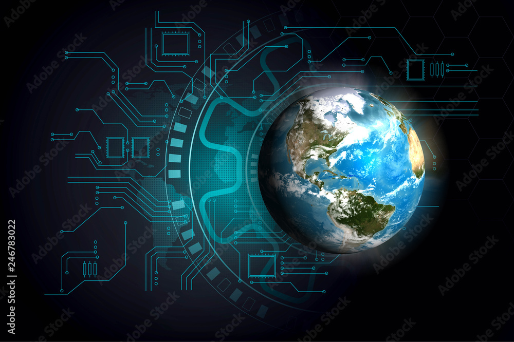 Sticker disruptive technologies that changed the world.disruption concept.texture map courtesy of nasa.