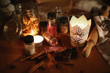 preparation of ginger biscuits with a child.