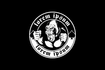 angry gorilla black and white vector logo round template