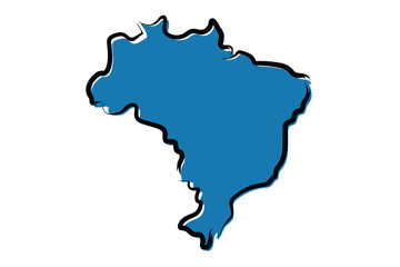 Obraz premium Stylized blue sketch map of Brazil