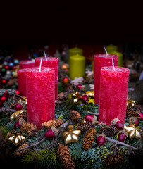 Background of large wax candles close up