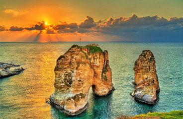 Raouche or Pigeons Rocks in Beirut, Lebanon