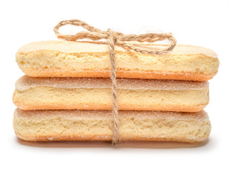 Traditional Italian Savoiardi ladyfingers Biscuits on White Background