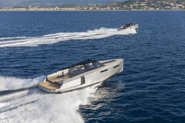 luxury motor boat, aerial view 
