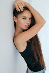 Fototapeta premium Beautiful asian woman with long healthy brown hair, beauty face