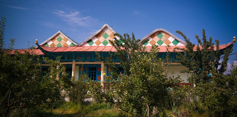 Fototapeta premium Exterior view to dungan mosque in Karakol, Kyrgyzstan