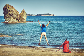 Traveling is a tourist route with a backpack.