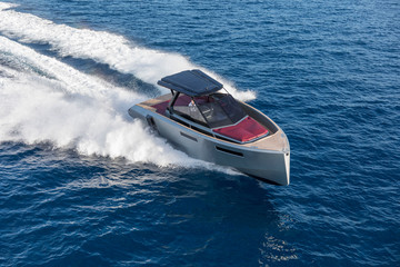 luxury motor boat, aerial view 