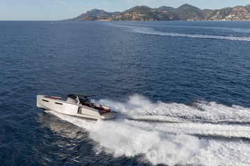 luxury motor boat, aerial view 