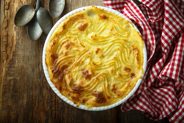 Homemade fish pie with mashed potato