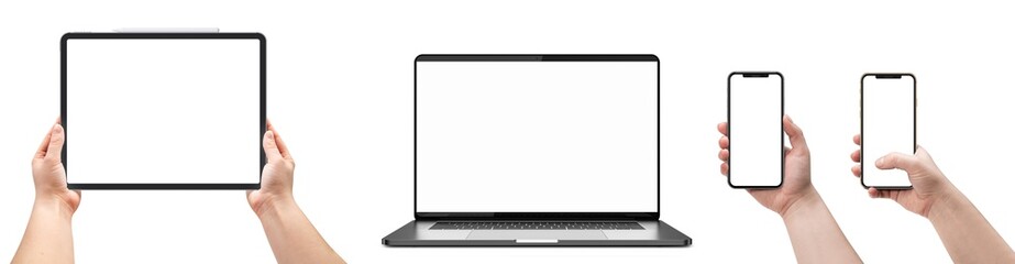 Laptop, tablet and smartphones isolated on a white background.
