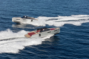 luxury motor boat, aerial view 