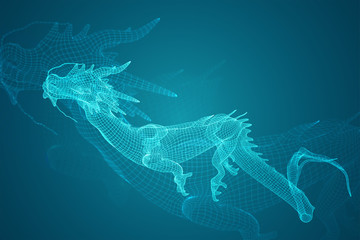 symbol of chinese new year. long flying dragon kite. vector 3d illustration