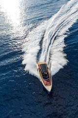 luxury motor boat, aerial view 