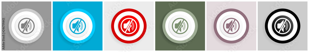 Leinwandbilder Mute icon set, vector illustrations in 6 options for web design and mobile applications