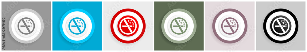 Poster No smoking icon set, vector illustrations in 6 options for web design and mobile applications