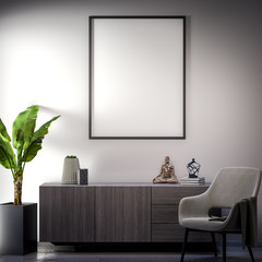 Mock up poster frame in Interior, modern style, 3D illustration
