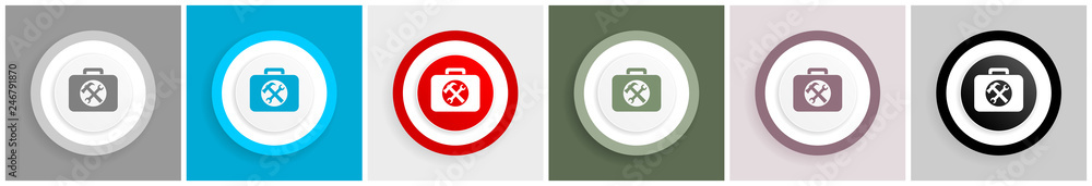 Poster Toolkit icon set, vector illustrations in 6 options for web design and mobile applications