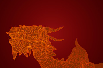 symbol of chinese new year. long flying dragon kite. vector 3d illustration