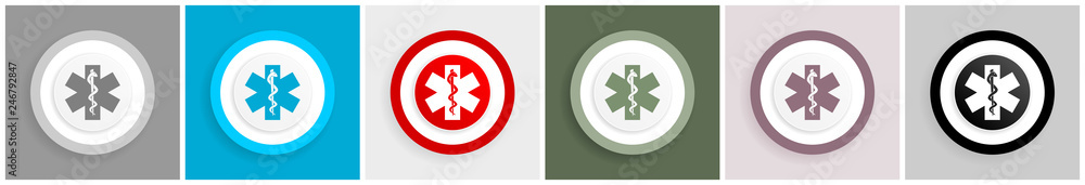 Fototapete emergency icon set, vector illustrations in 6 options for web design and mobile applications