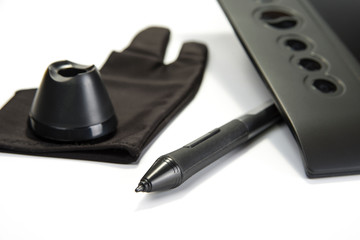 Graphic tablet with pen for illustrators, painters and designers on white background
