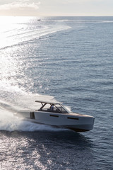 luxury motor boat, aerial view 