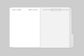 Open file folder with tab and fastener to keep documents, template