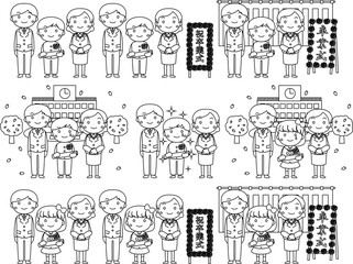 Parent and child in the graduation ceremony outline set